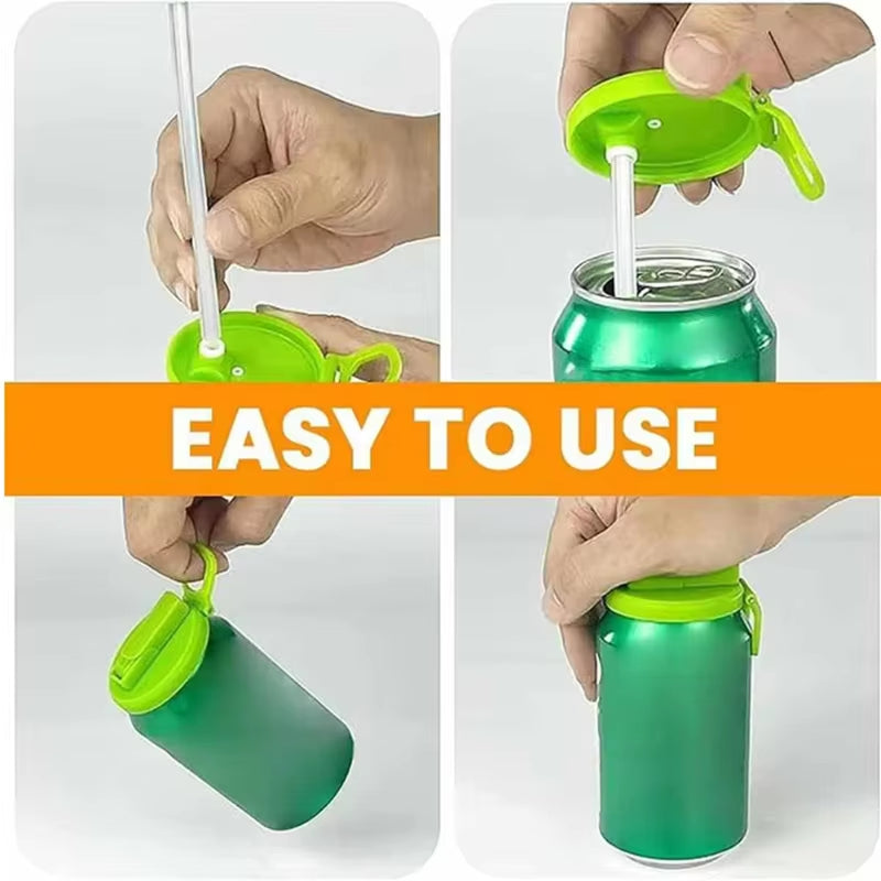 Reusable Silicone Soda Can Lid with Two Straws – Portable Cover for Canned Beverages, Juice, and Beer, Ideal for Home and Picnics