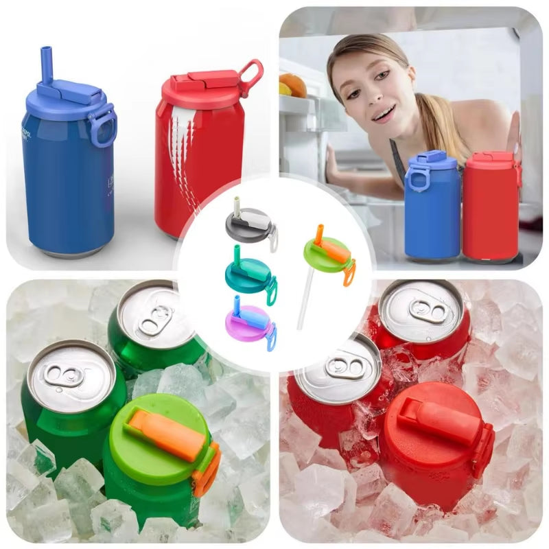 Reusable Silicone Soda Can Lid with Two Straws – Portable Cover for Canned Beverages, Juice, and Beer, Ideal for Home and Picnics